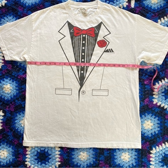 Y2k vintage ironic white tuxedo tee shirt - size XL - Picture 4 of 8